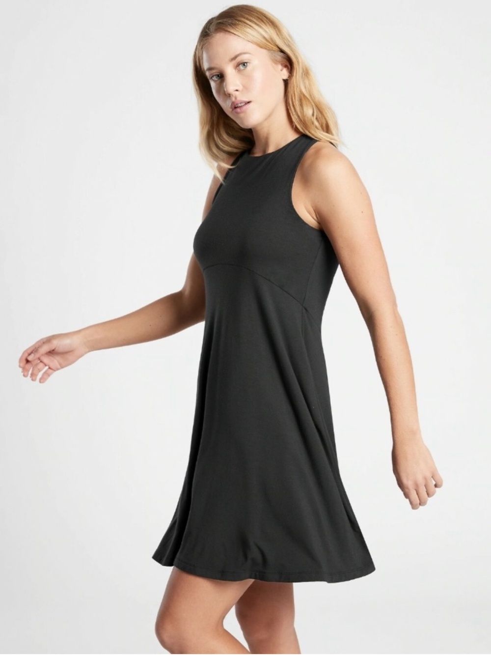 Athleta Santorini Thera Dress Sleeveless Black A-Line Dress Size Large Modal